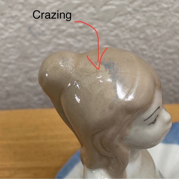 Vintage D’ART S.A. Blue/White Porcelain Sitting Girl Holding A Doll Figurine - Picture 12 of 14